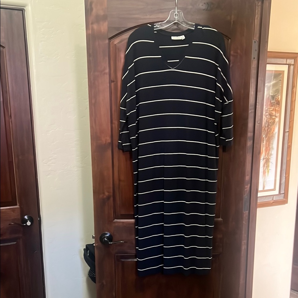 Elegant navy blue and White Striped Dress